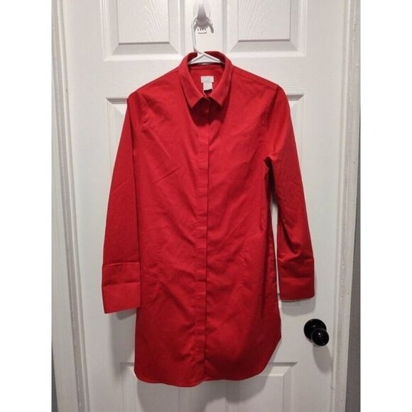 Chico's‎ No Iron Pocket Button Tunic Red Size 0 US 4 Small NWOT - Picture 1 of 11